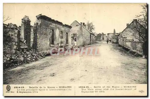 Cartes postales Morains La rue principale apres le bombardement Militaria