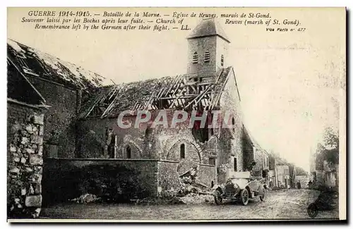 Cartes postales Bataille de la Marne Eglise De Reuves Marais de St Gond Militaria Automobile