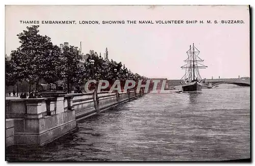 Ansichtskarte AK Thames Embankment London Showing The Naval Volunteer Ship HMS Buzzard