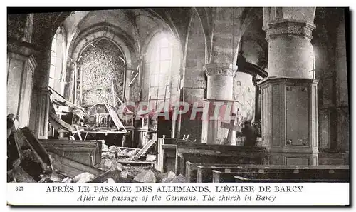 Cartes postales Barcy Apres Le Passage Des Allemands L Eglise Miltiaria