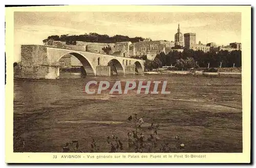 Cartes postales Avignon Vue Generale sur le Palais des Papes et Le pont St Benezet