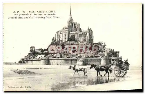 Ansichtskarte AK Mont Saint Michel Vue Generale et Voiture de Genets