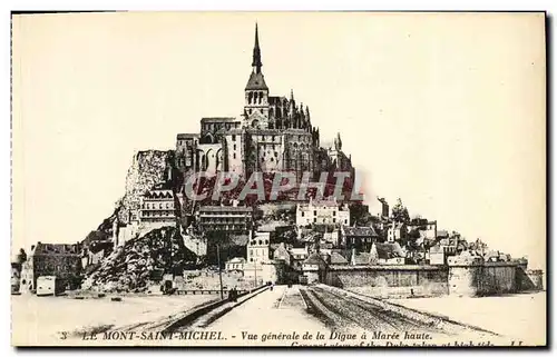 Cartes postales Le Mont Saint Michel Vue Generale de la Digue a Maree Haute