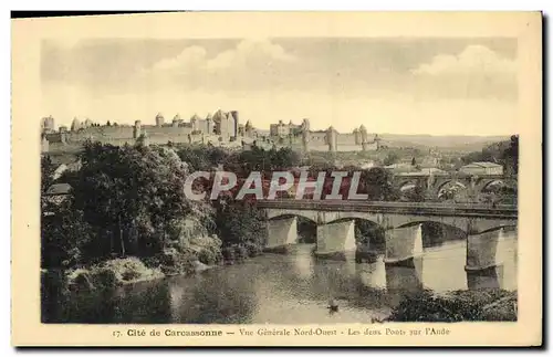Cartes postales Cite de Carcassonne vue Generale Nord Ouest Les deux Ponts sur