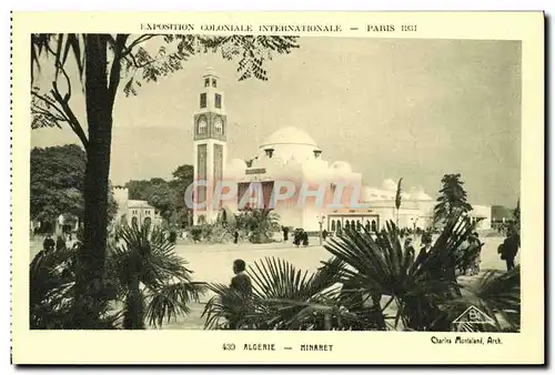 Cartes postales Exposition Colonlale Internationale Paris 1931 Algerie Minaret