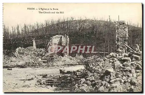 Cartes postales Pinon L Eglise et la Butte Militaria