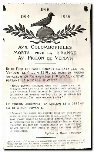 Ansichtskarte AK Le Fort De Vaux Plaque Commemorative du Pigeon Militaria