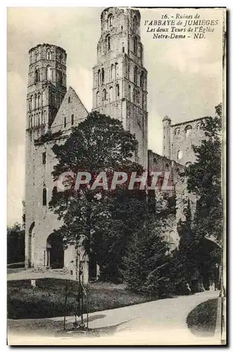 Cartes postales Ancienne Abbaye de Jumieges Les Deux Tours de L Eglise Notre Dame