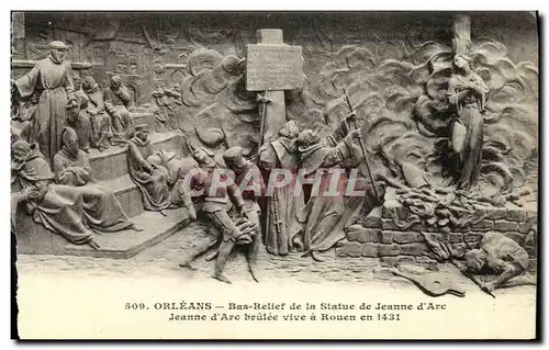 Ansichtskarte AK Orleans Bas Relief de La Statue de Jeanne d Arc brulee vive a Rouen en 1431