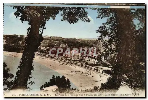 Cartes postales Perros Guirec La Plage de Trestraou Vue a Travers les Arbres de la