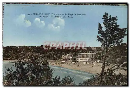 Cartes postales Perros Guirec La Plage de Trestraou le Casino et le Grand Hotel