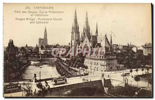 Ansichtskarte AK Strasbourg Pont des Vosges Eglise Protestante et Cathedrale