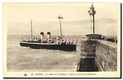 Cartes postales Dieppe La Jetee et le Steamer Paris arrivant de Newhaven Bateau