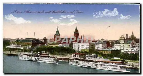 Cartes postales Mainz Rheinansicht mit Stadthalle und Dom Bateaux