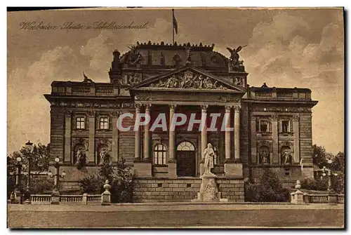 Cartes postales Wiesbaden Theatre et Statue de Schiller