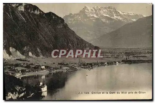 Cartes postales Chateau de Chillon et Dent du Midi pris de Glion