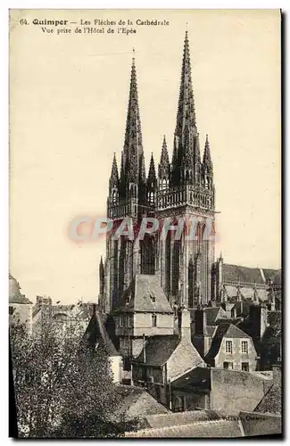 Cartes postales Quimper Les Fleches de la Cathedrale Vue prise de l Hotel de l Epee