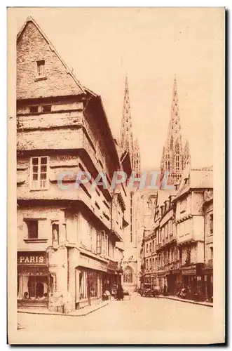 Cartes postales Quimper La rue Kereon et la Cathedrale