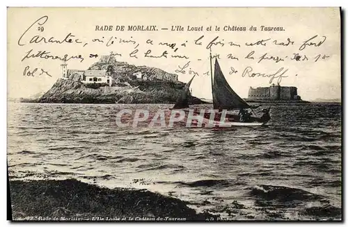 Cartes postales Rade de Morlaix l ile Louet et le chateaud e toureau Bateau