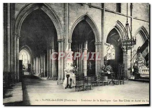 Cartes postales Saint Pol De Leon Interieur de la Basilique Les Bas Cotes et Autel du Sacre coeur