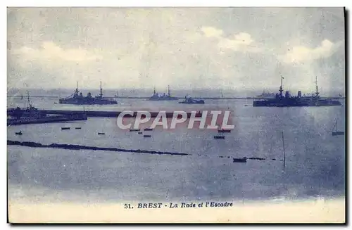 Cartes postales Brest La Rade et l Escadre Bateaux