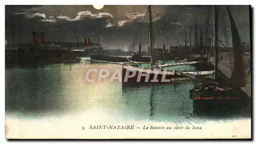 Cartes postales Saint Nazaire Le Bassin au Clair de lune Bateaux