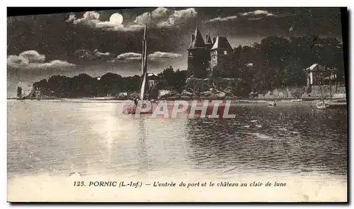 Cartes postales Pornic L entree du port et le chateau au clair de lune