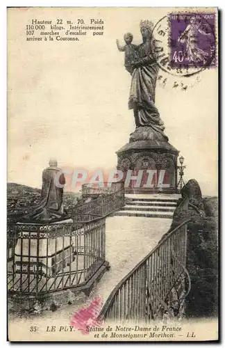 Cartes postales Le Puy Statue de Notre DAme de France et de mosneigneur Morthon