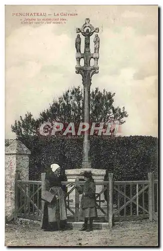 Ansichtskarte AK Penchateau Le Calvaire Vielle femme Enfant Folklore