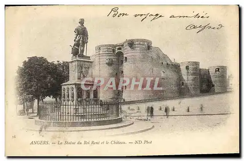 Cartes postales Angers La Statue du Roi Rene et le chateau