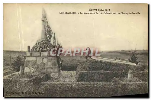 Cartes postales Militaria Gerbeviller Le Monument du 36eme Colonial sur le Champ de bataille