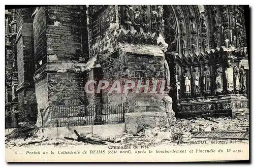 Cartes postales Militaria Reims Portail de la Cathedrale Apres le Bombardement