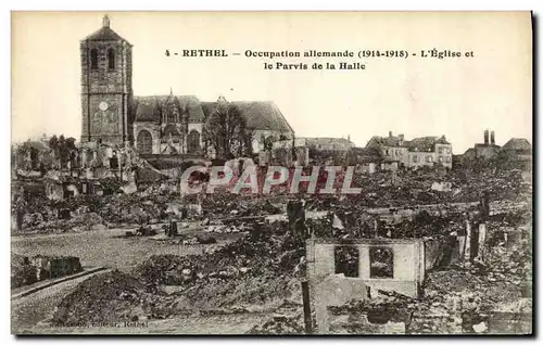 Cartes postales Militaria Rethel Occupation allemande L Eglise et le Parvis de la Halle