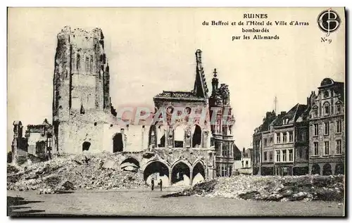 Cartes postales Militaria Ruines du Beffrou et de L Hotel de Ville D Arras