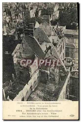 Cartes postales Militaria Reims apres le Bombardement L Archeveche Vue Prise du Haut