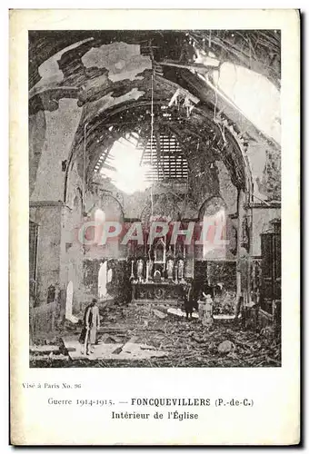 Cartes postales Militaria Foncquevillers Interieur de L Eglise