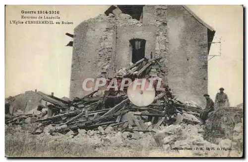 Cartes postales Militaria D Embermenil en Ruines L Eglise Environs de Luneville