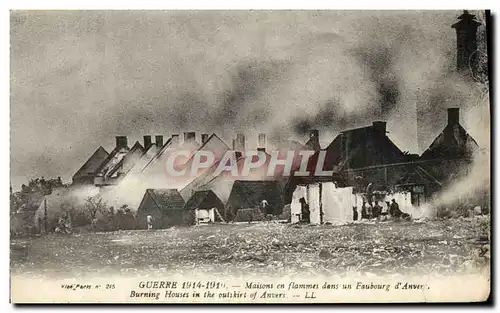 Ansichtskarte AK Militaria Guerre Maisons en Flammes dens Un Faubourg d Anvers