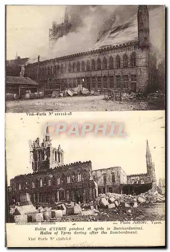 Cartes postales Militaria Halles D Ypres Pendant et apres Bombardement