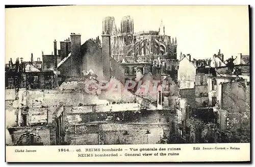 Cartes postales Militaria Reims Bombarde Vue generale des ruines