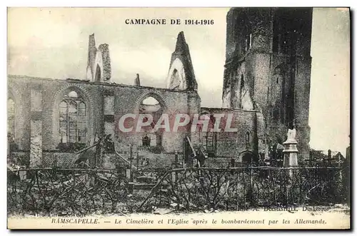 Ansichtskarte AK Militaria Ramscapelle Le cimetiere et l eglise apres le bombardement par les allemands