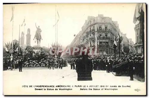 Ansichtskarte AK Militaria Fete De L Independance Americaine A Paris Le 14 Juillet 1918 Devant la Statue de Washi