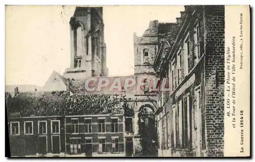 Cartes postales Loo La Place de l Eglise et la Tour de l Hotel de Ville bombardees Militaria