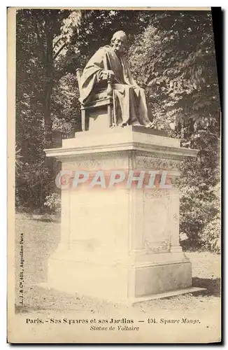 Cartes postales Paris Ses Squares et Jardins Square Monge Statue de Voltaire