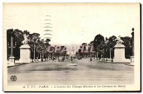 Ansichtskarte AK Paris L Avenue des Champs Elysees et les chevaux de Marly