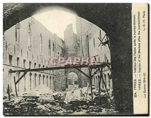Cartes postales Ypres Interieur des halles apres le bombardement Militaria