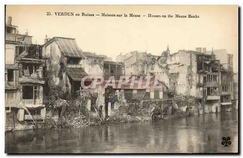 Cartes postales Verdun en Ruines Maisons sur la Meuse Militaria