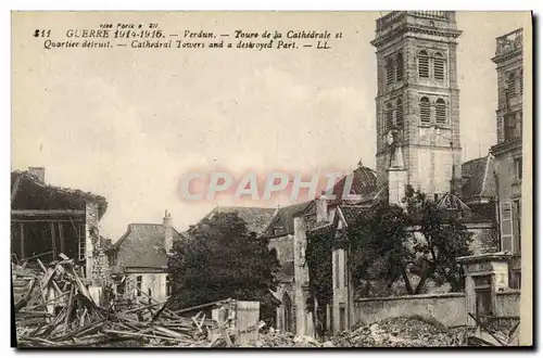 Cartes postales Militaria Verdun Tours de la cathedrale et quartier detruit