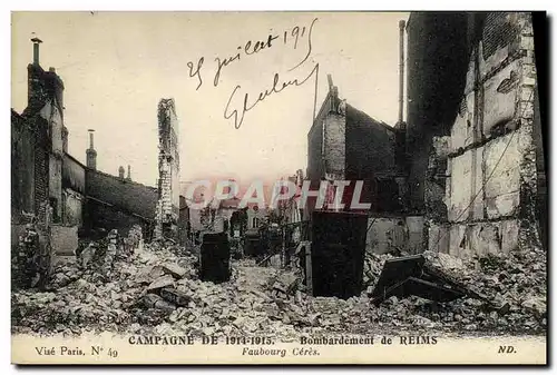 Cartes postales Militaria Reims Faubourg Ceres