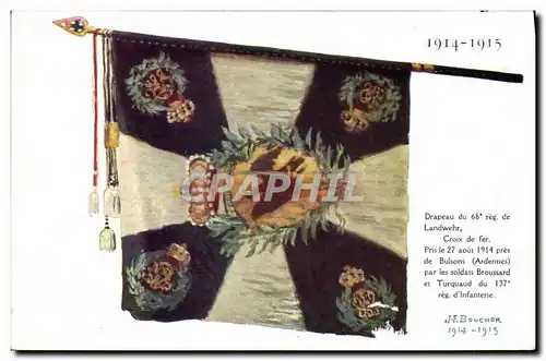 Ansichtskarte AK Militaria Drapeau du 68eme Reg de Landwehr